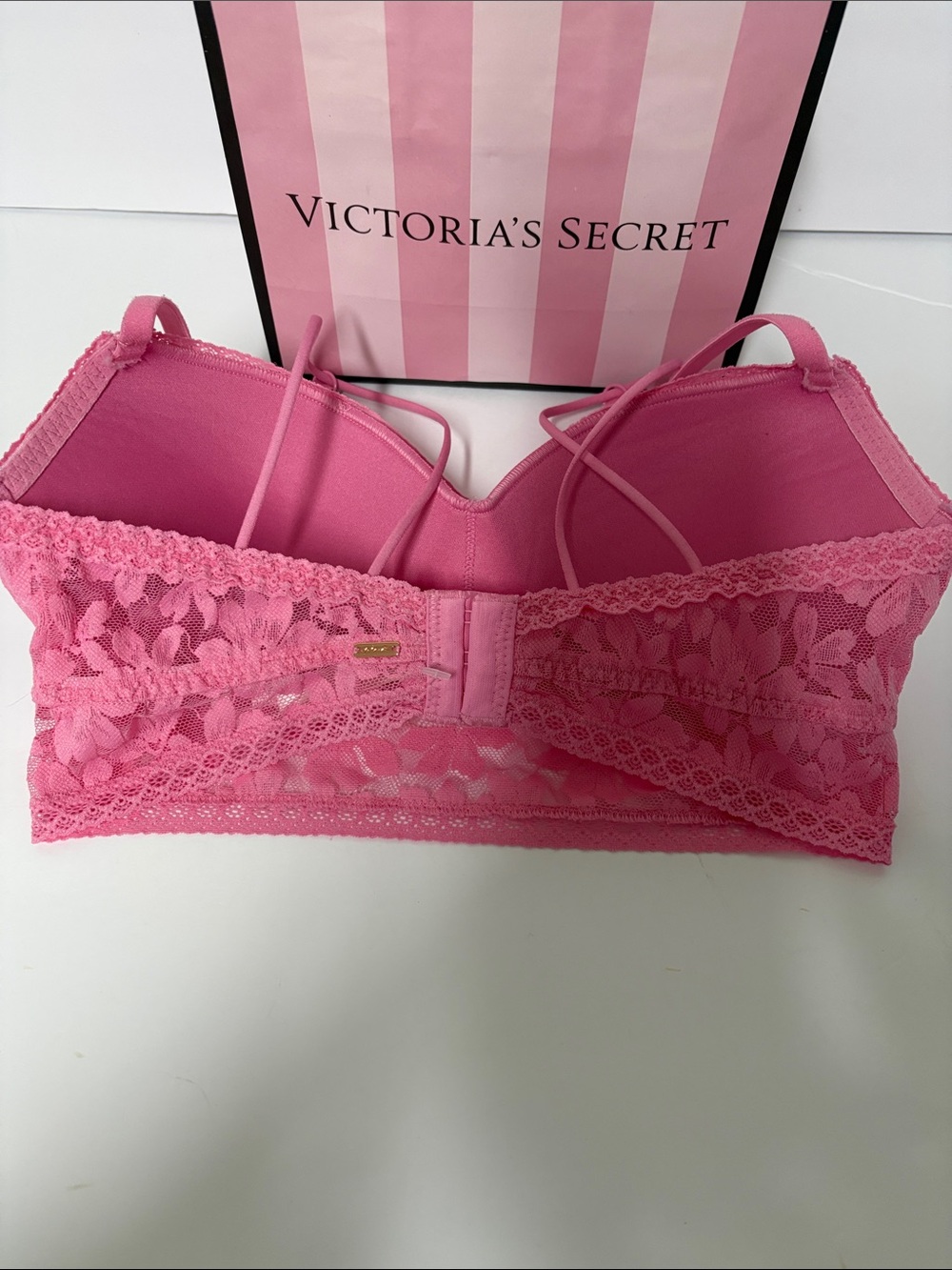 PINK Victoria's Secret Hot Pink Floral Lace Longline Bralette - Picture 7 of 7